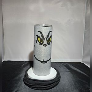 25oz Silver Glitter Grinch double walled stainless steel tumbler.